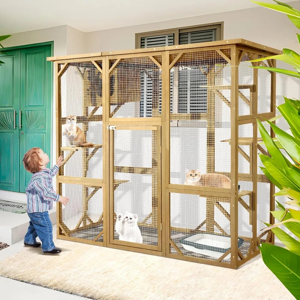 Outdoor Cat House Catio With Large Door Playpen Six Platforms