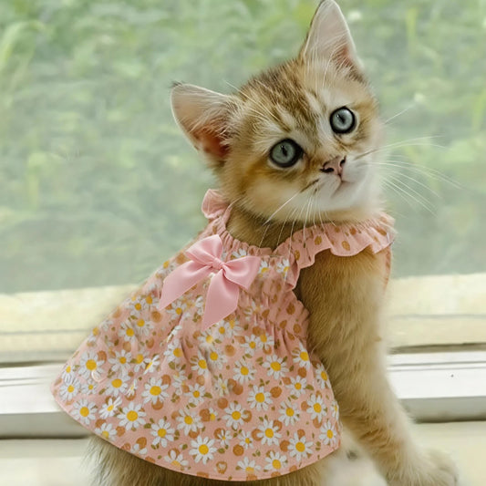 Cat Skirt Dress Summer Floral Print Pet Clothing For Small Dogs