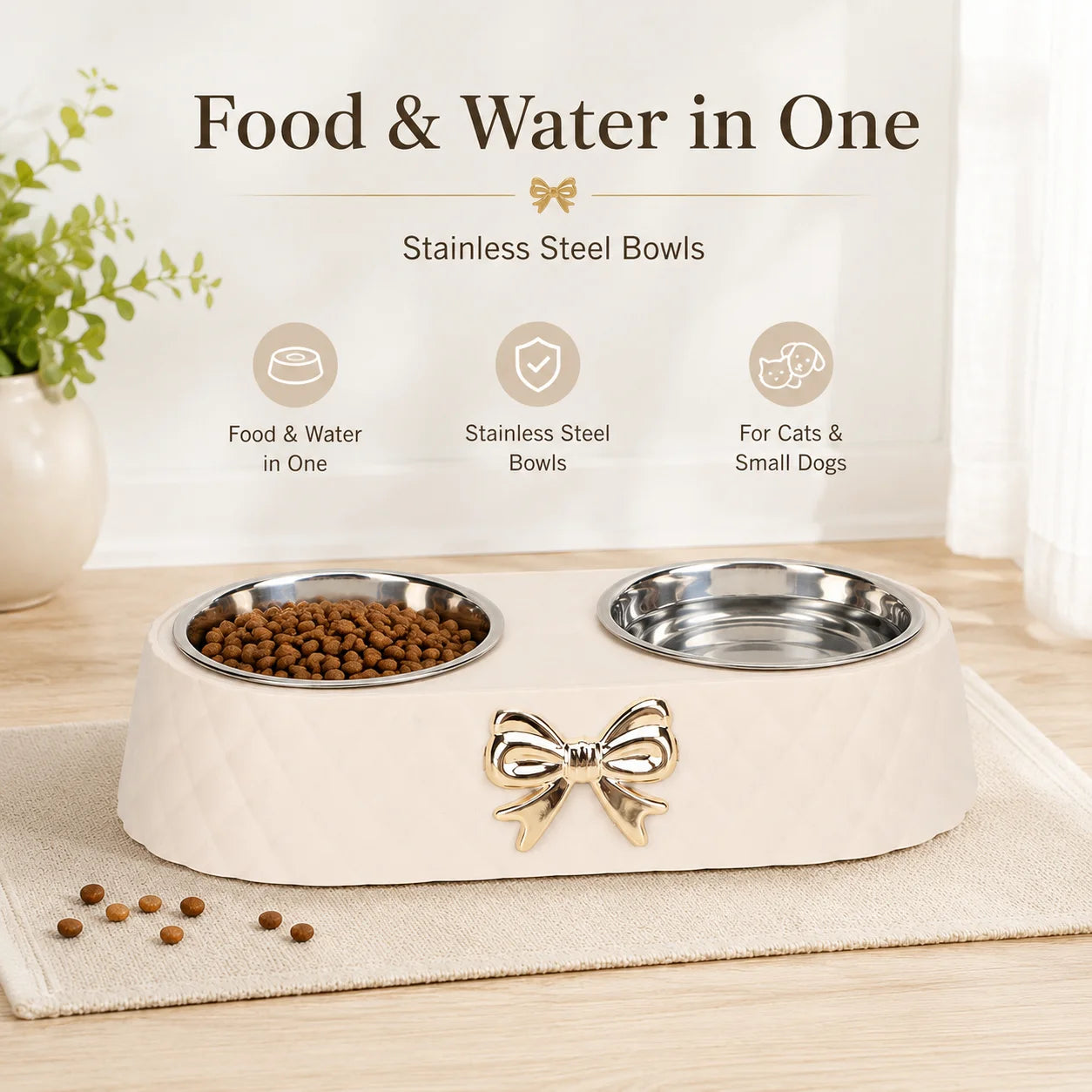 Double Stainless Steel Pet Bowl With Anti Slip Base