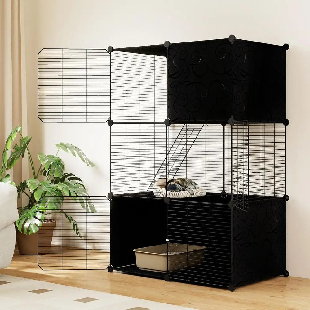 Indoor 3-Tier Cat Enclosure With Ladders For Multi-Cat Use