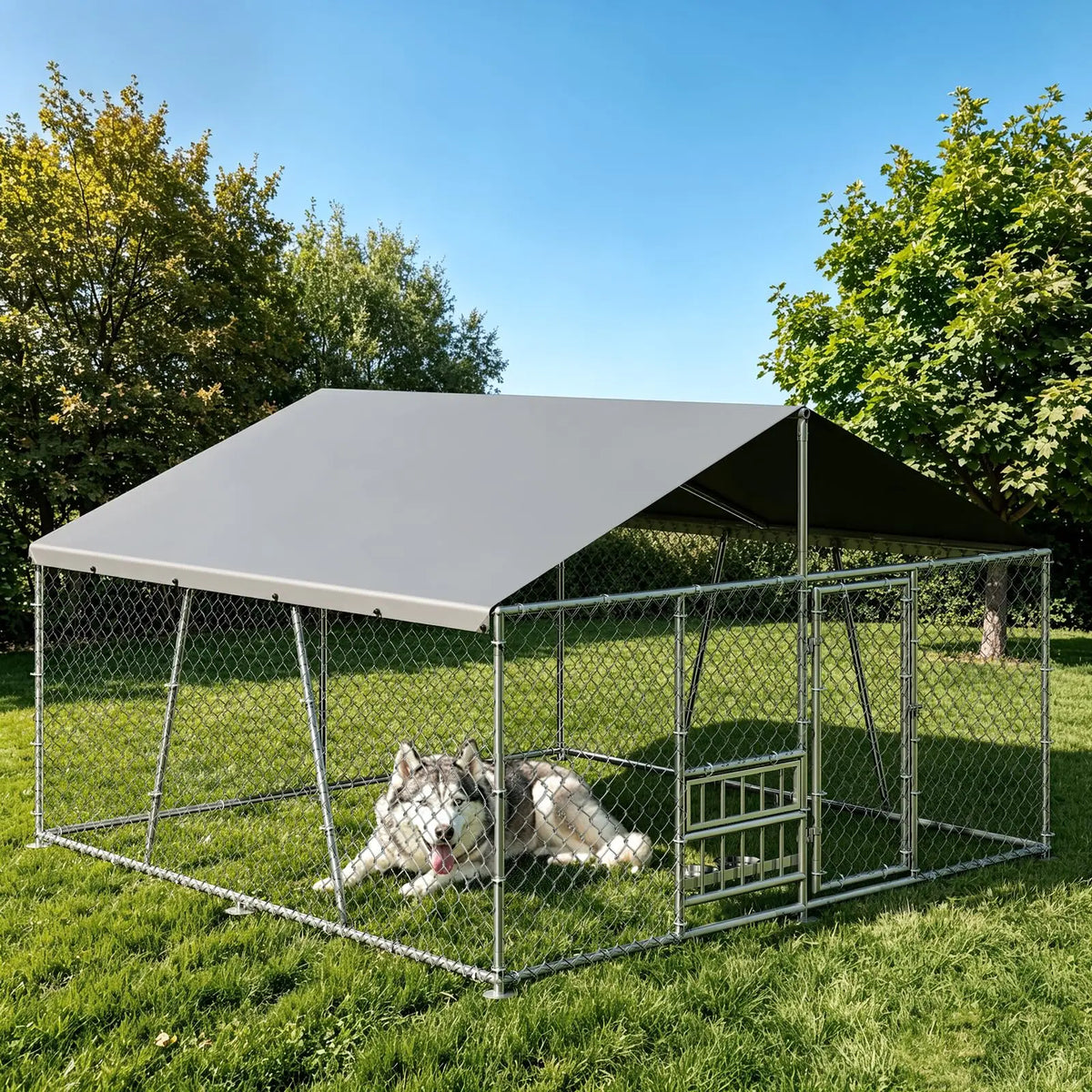DishyKooker Heavy Duty Galvanized Outdoor Dog Kennel With Secure Locking Door
