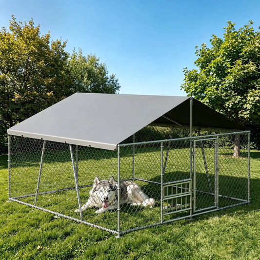 DishyKooker Heavy Duty Galvanized Outdoor Dog Kennel With Secure Locking Door