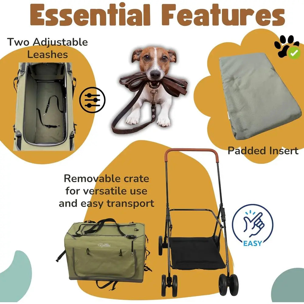 Foldable Pet Stroller With Detachable Carrier For Dogs And Cats