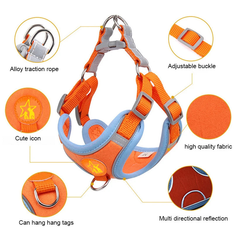 Reflective Mesh Dog Harness Vest With Traction Rope