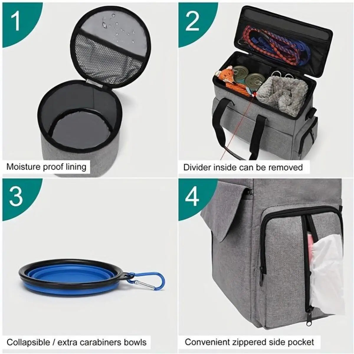 Pet Travel Bag Set Airline Approved Organizer With Multi Function Pockets