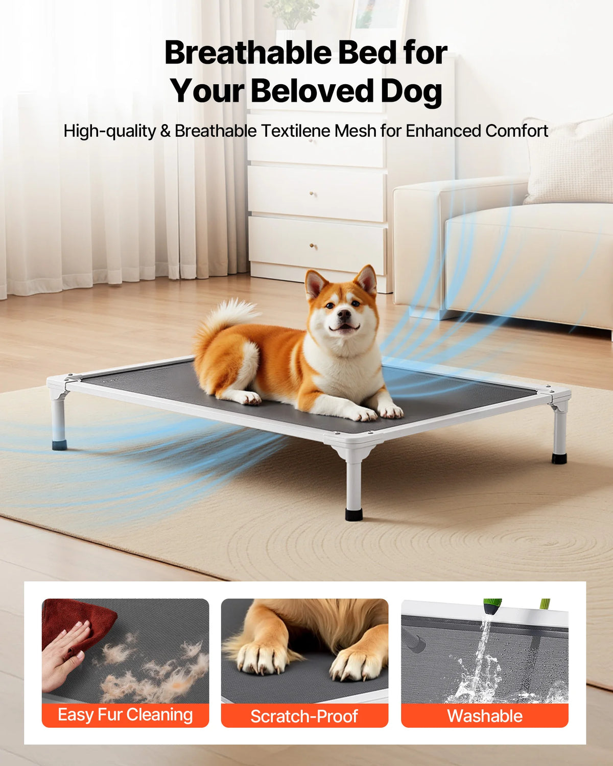 SucceBuy Elevated Dog Bed With Breathable Mesh And Metal Frame