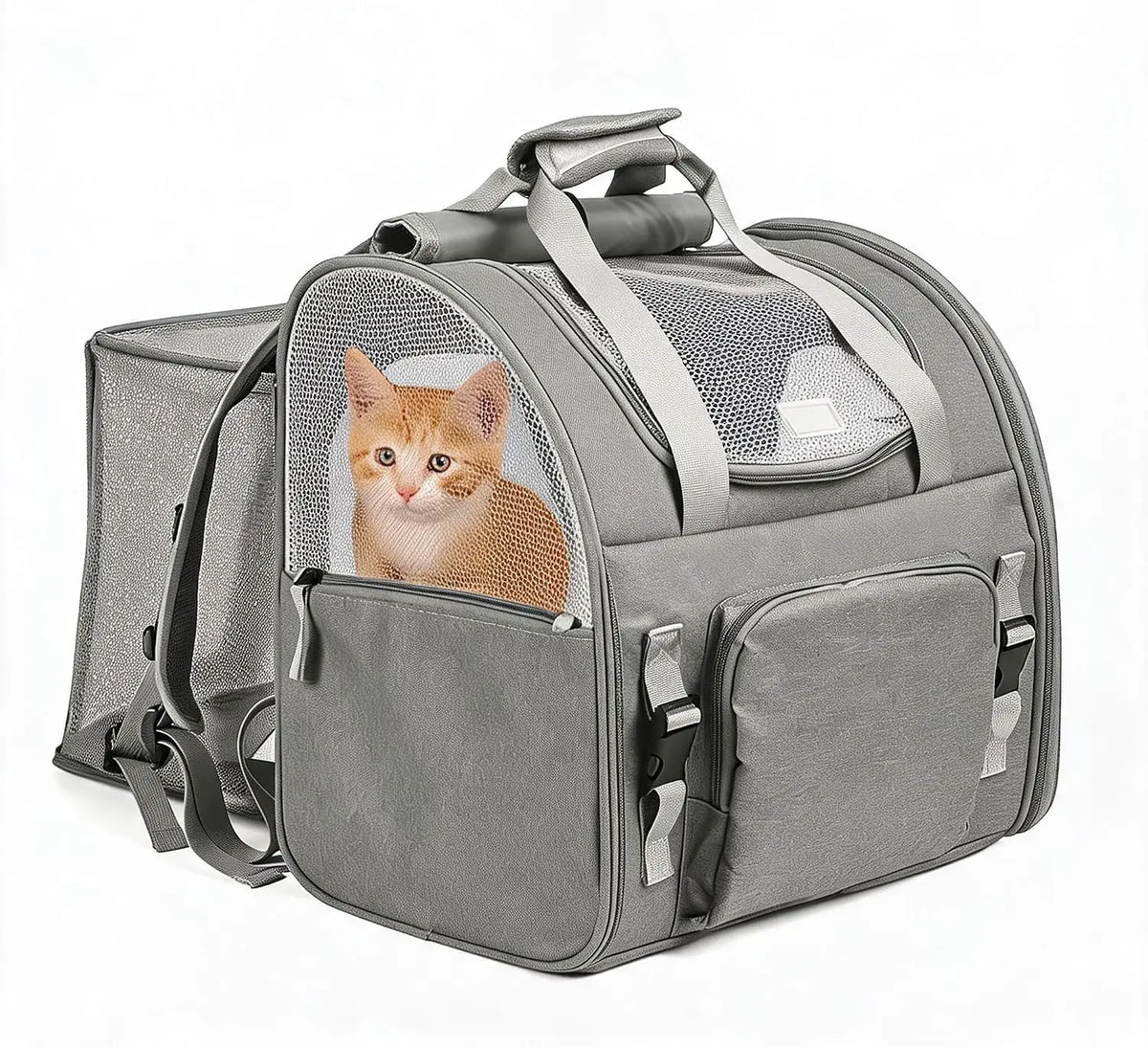 Expandable Mesh Cat Carrier Backpack With Breathable Padded Shoulder Straps