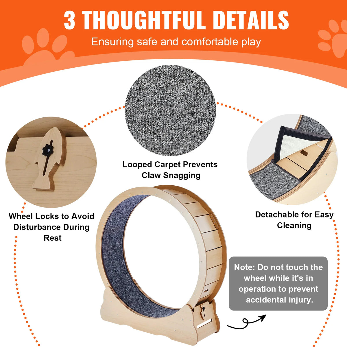 Wooden Indoor Cat Exercise Wheel With Detachable Carpet Toy