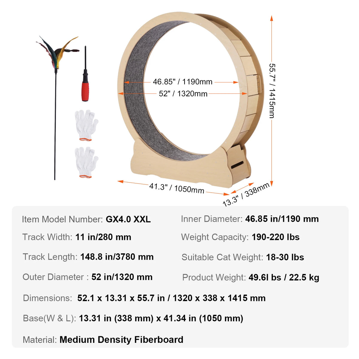 Wooden Indoor Cat Exercise Wheel With Detachable Carpet Toy
