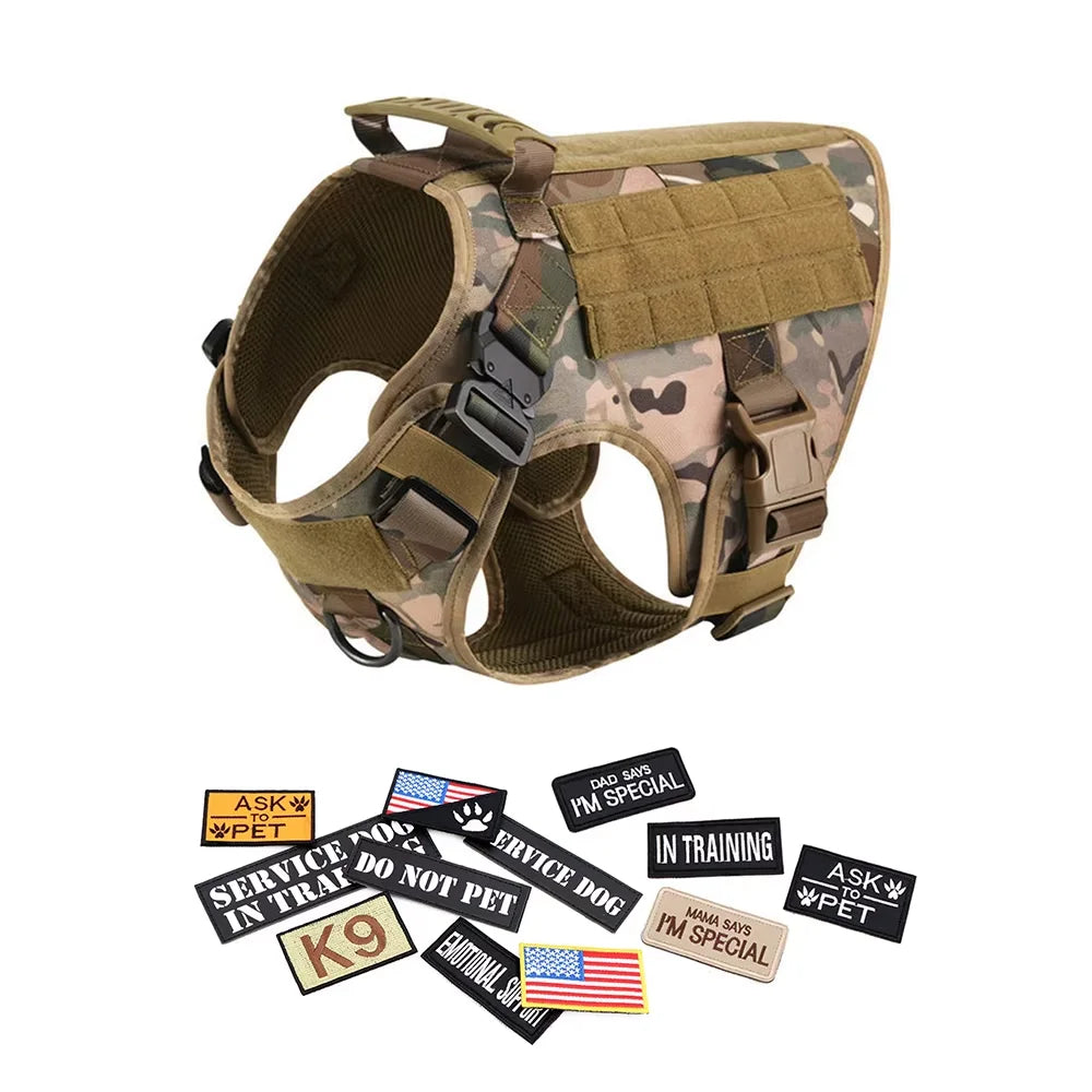 Nylon Military Dog Harness Vest Set With Leash Malinois Patches