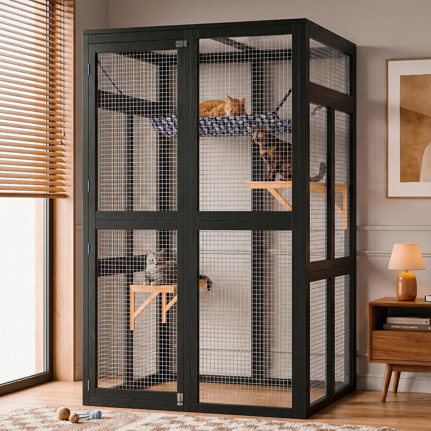 HiMISS Wooden Outdoor Catio Enclosure With Wheels And Weatherproof Roof