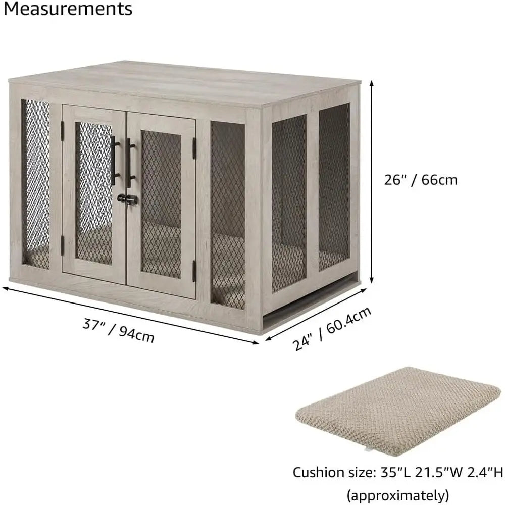 Furniture Style Dog Crate With Cushion And Double Door Tray