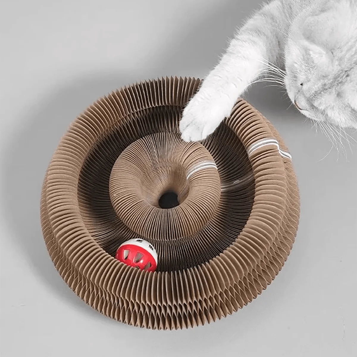 Foldable Corrugated Cat Scratcher And Ball Track Toy