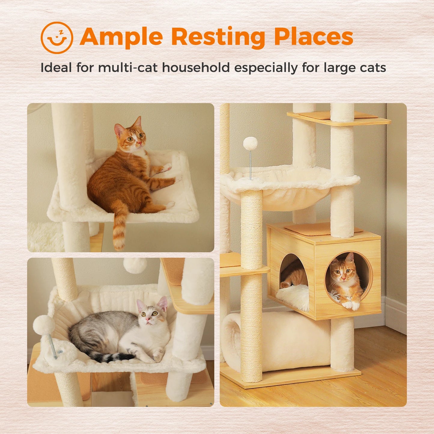 PAWZ Road Height Adjustable Wooden Cat Tree With Hammock And Sisal Posts
