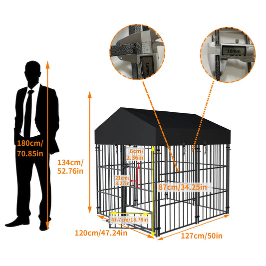 Borwart Heavy Duty Metal Dog Kennel With Roof Enclosure