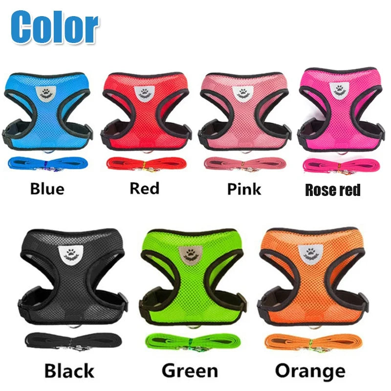Adjustable Mesh Pet Harness With Leash Reflective For Small Dogs
