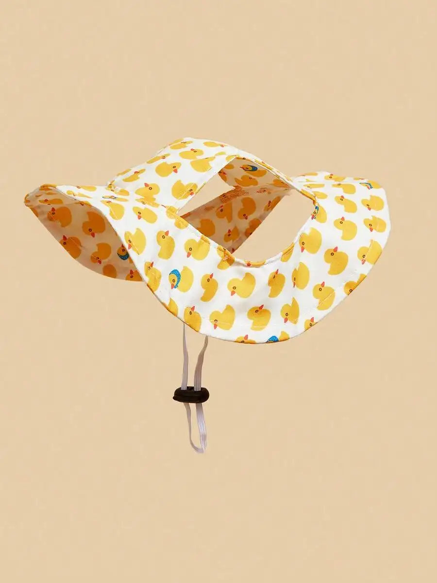 Polyester Sunflower Windproof Dog Hat With Ear Exposed Design