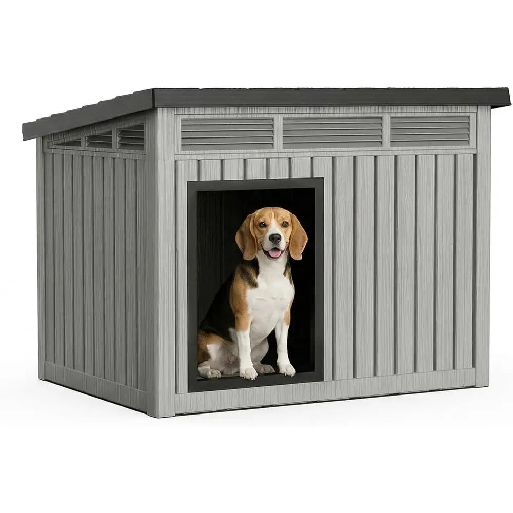 Dog House Outdoor, Indoor Dog House Medium Size Dog with Weatherproo PP Resin Material, Doghouse Outdoor with Openable Roo or Ea