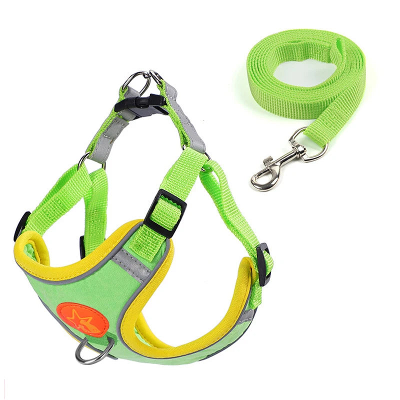 Reflective Mesh Dog Harness Vest With Traction Rope