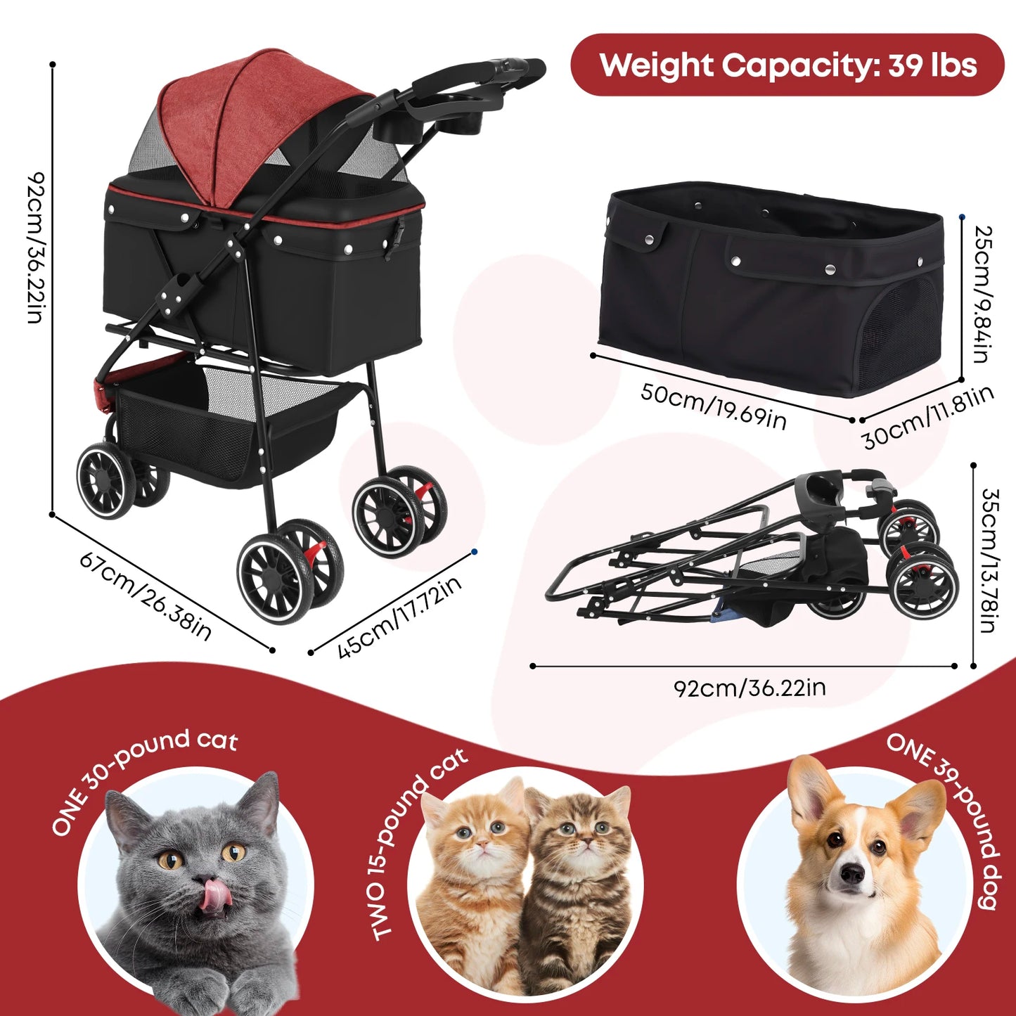 Chihuahua Pet Stroller For Cats And Dogs Foldable 3 Wheels Mesh Canopy