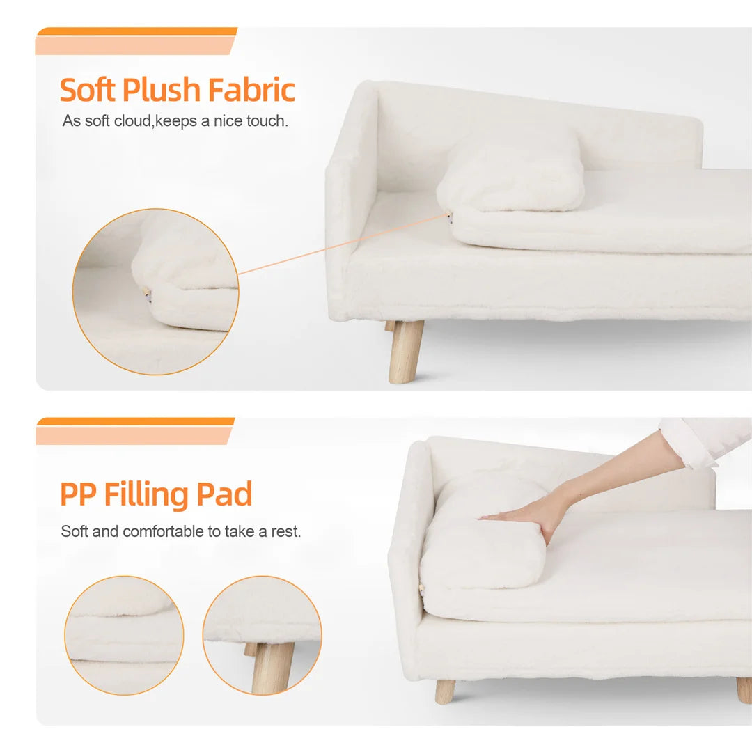 L Shape Pet Sofa Bed With Wooden Legs And Plush Cover