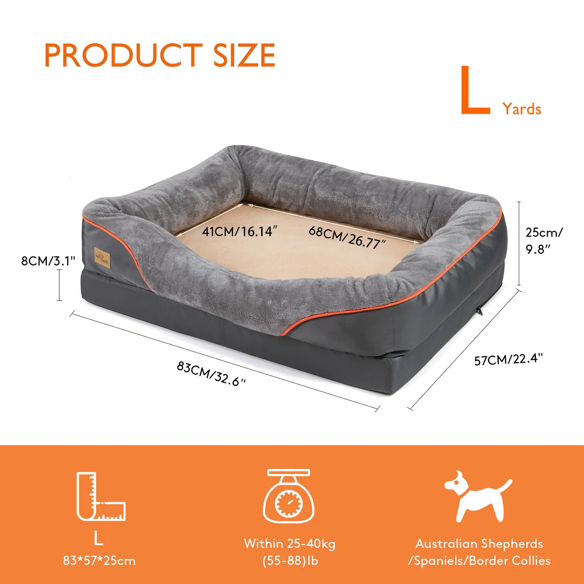 Jumbo Large Orthopedic Dog Bed Memory Foam Pet Sofa Couch Waterproof Elevated Cushion Warm Puppy Bolster Couch Removable Cover