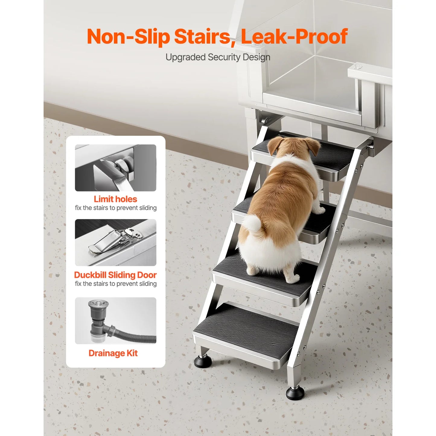SucceBuy Stainless Steel Dog Washing Station With Shower Faucet