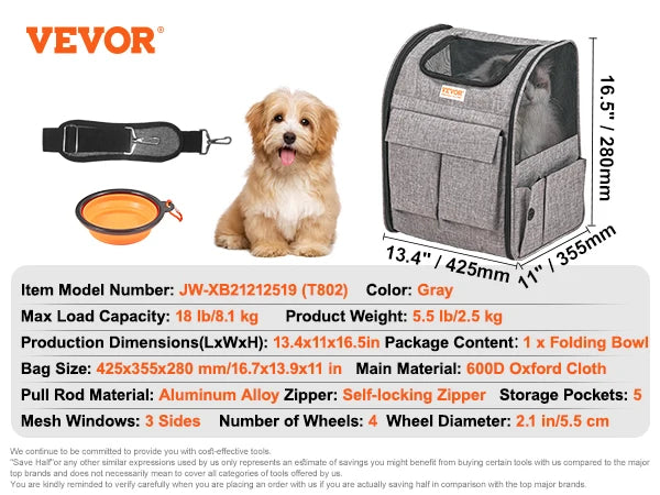 Pet Carrier Backpack With Telescopic Handle And Wheels