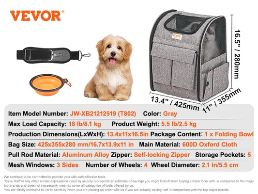Pet Carrier Backpack With Telescopic Handle And Wheels