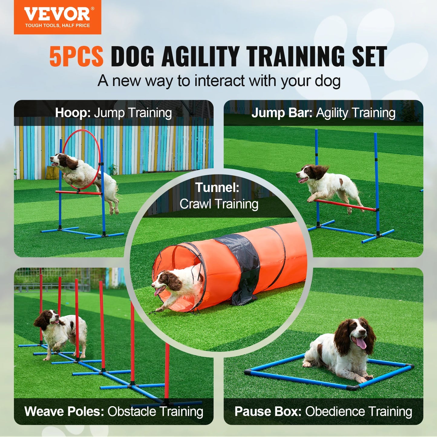 SucceBuy Dog Agility Training Kit 5 Piece Hurdles Tunnel Obstacle Course