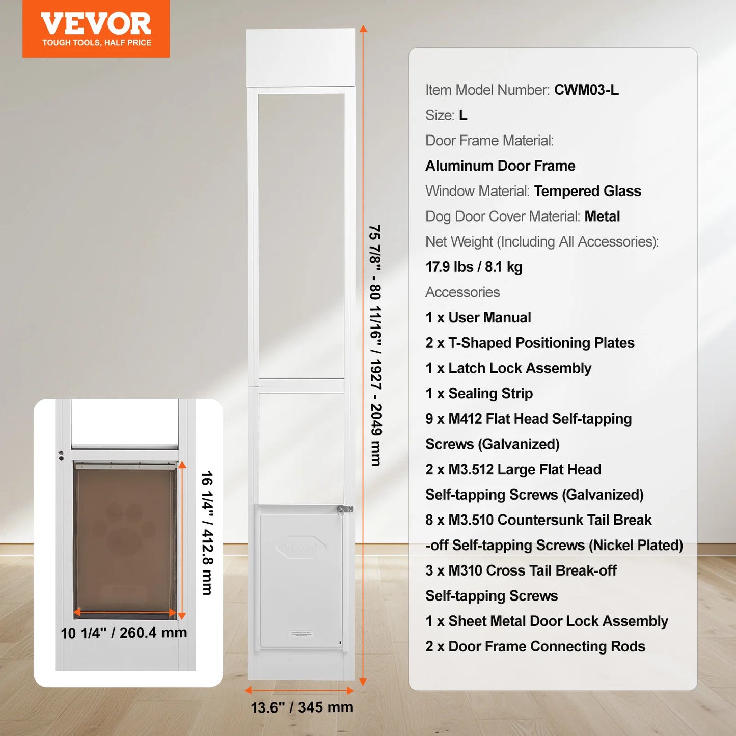 SucceBuy Adjustable Tempered Glass Dog Door With Aluminum Frame