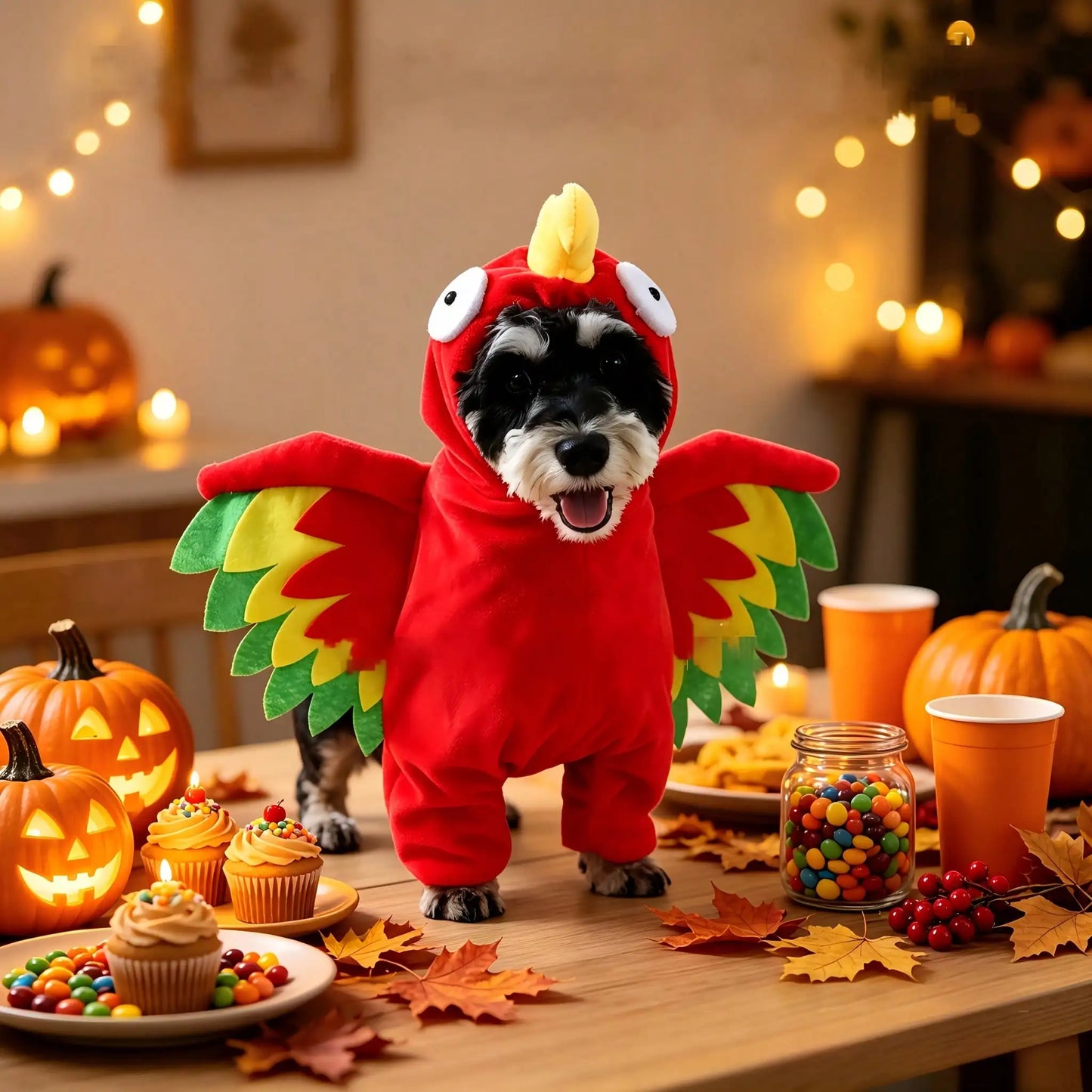 Halloween Pet Turkey Standing Costume With Colorful Wings