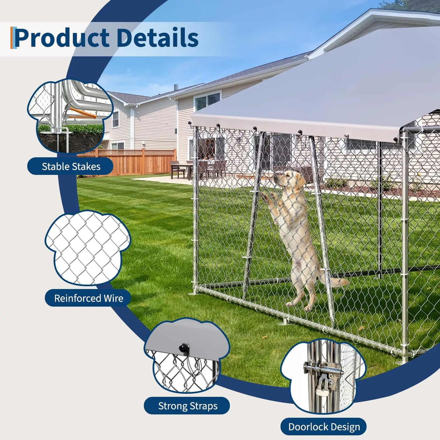 DishyKooker Heavy Duty Galvanized Outdoor Dog Kennel With Secure Locking Door