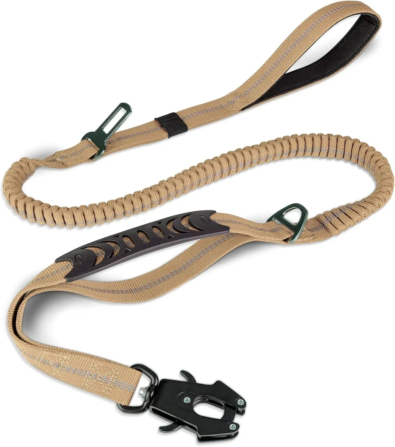 Reflective Shock Absorbing Tactical Bungee Dog Leash With Seatbelt