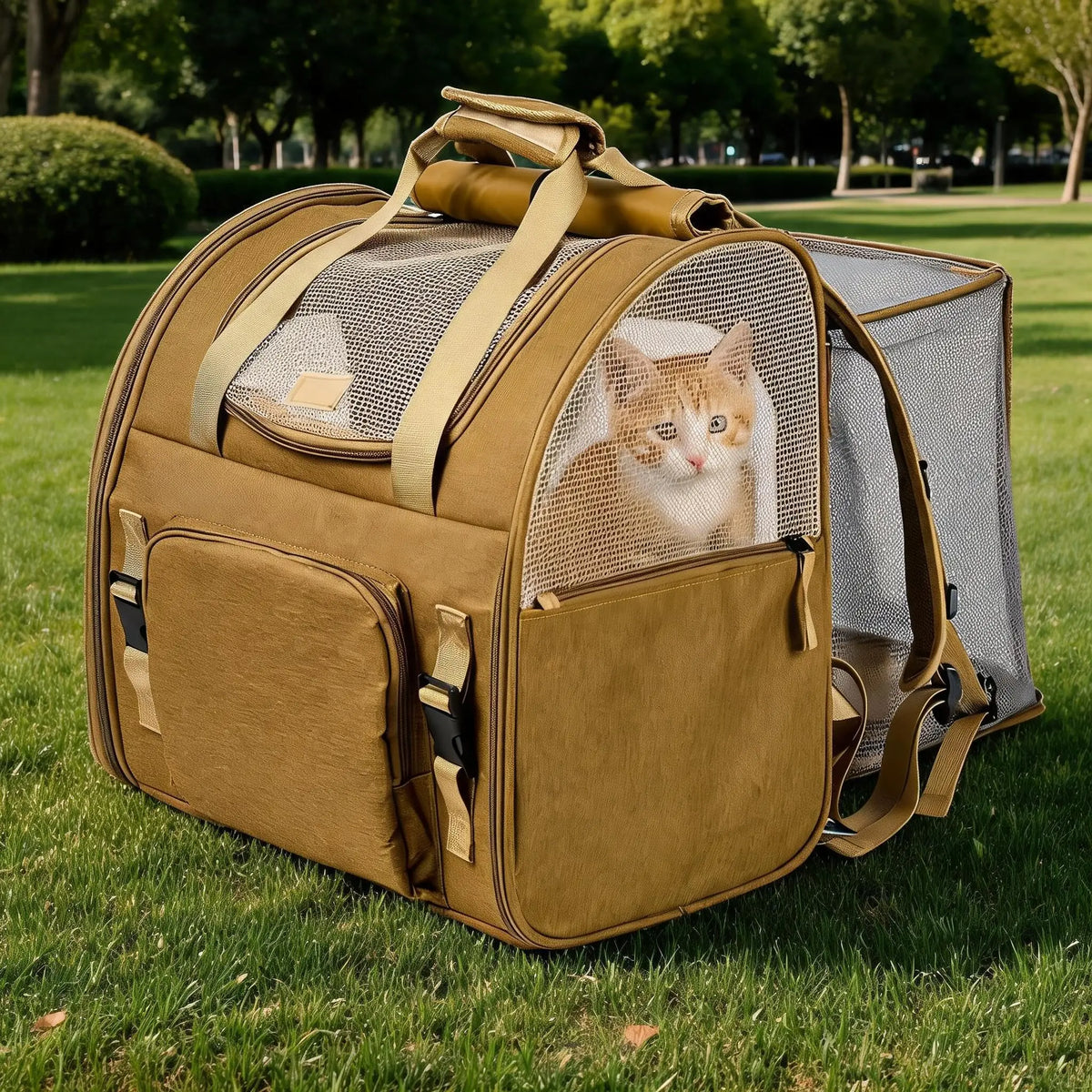 Expandable Mesh Cat Carrier Backpack With Breathable Padded Shoulder Straps