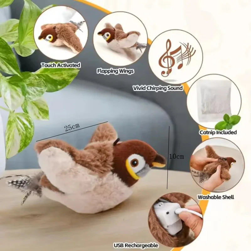 Interactive Flapping Bird Cat Toy Touch Activated Plush Pet Toy