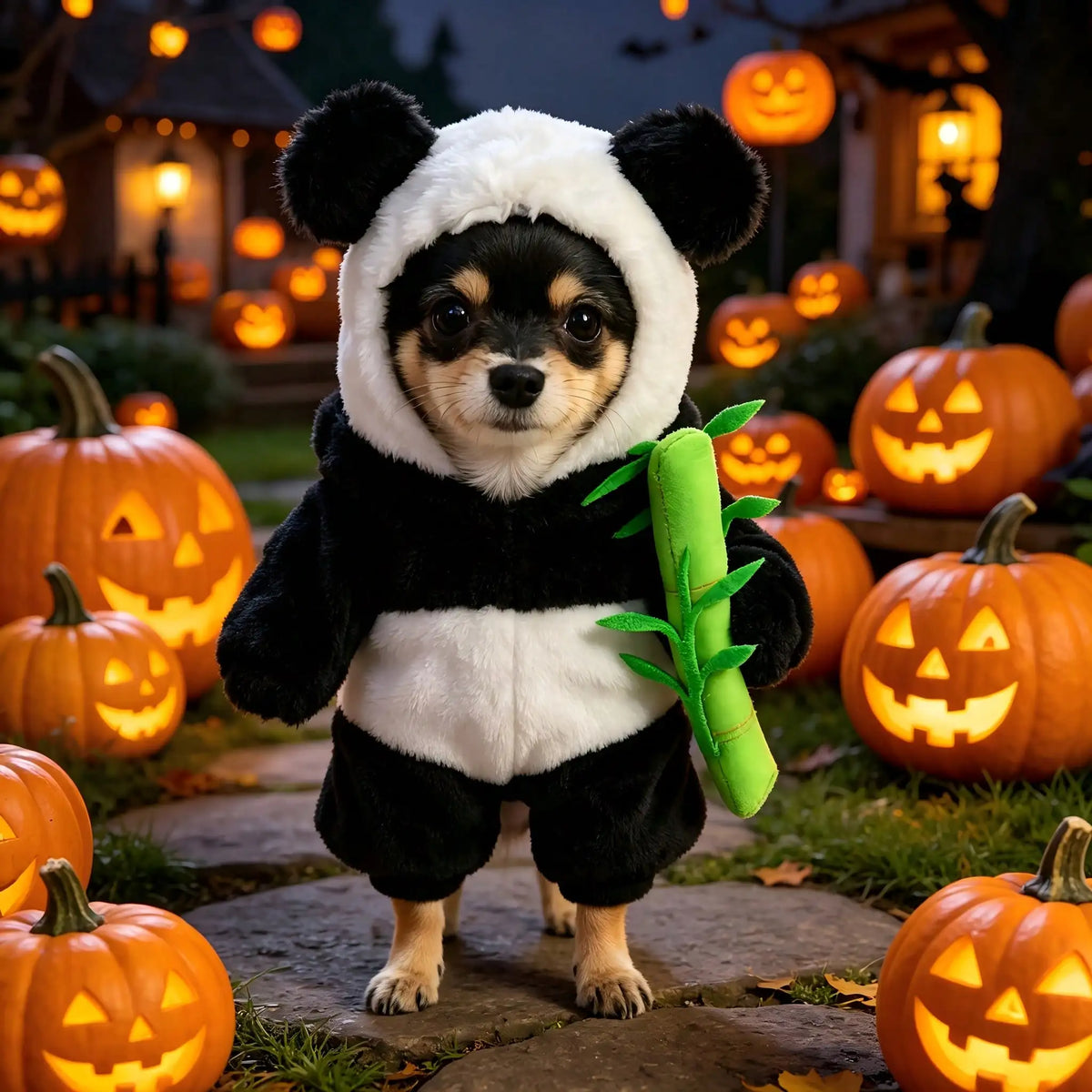 Cute Halloween Panda Dog Costume Set With Head Mask