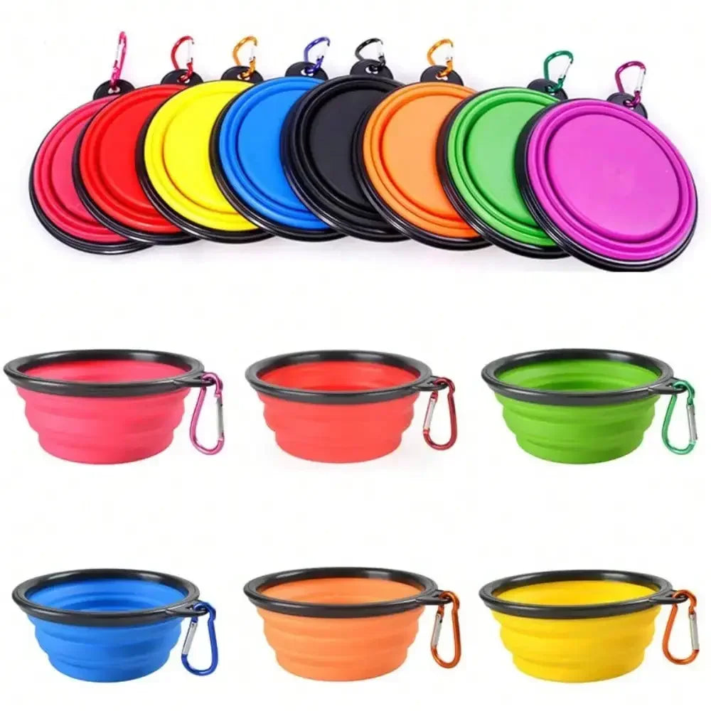 Portable Silicone Dog Feeder Bowl With Carabiner For Travel