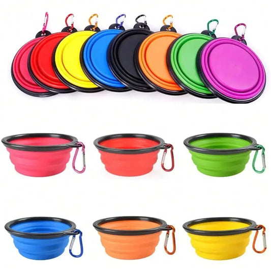 Portable Silicone Dog Feeder Bowl With Carabiner For Travel