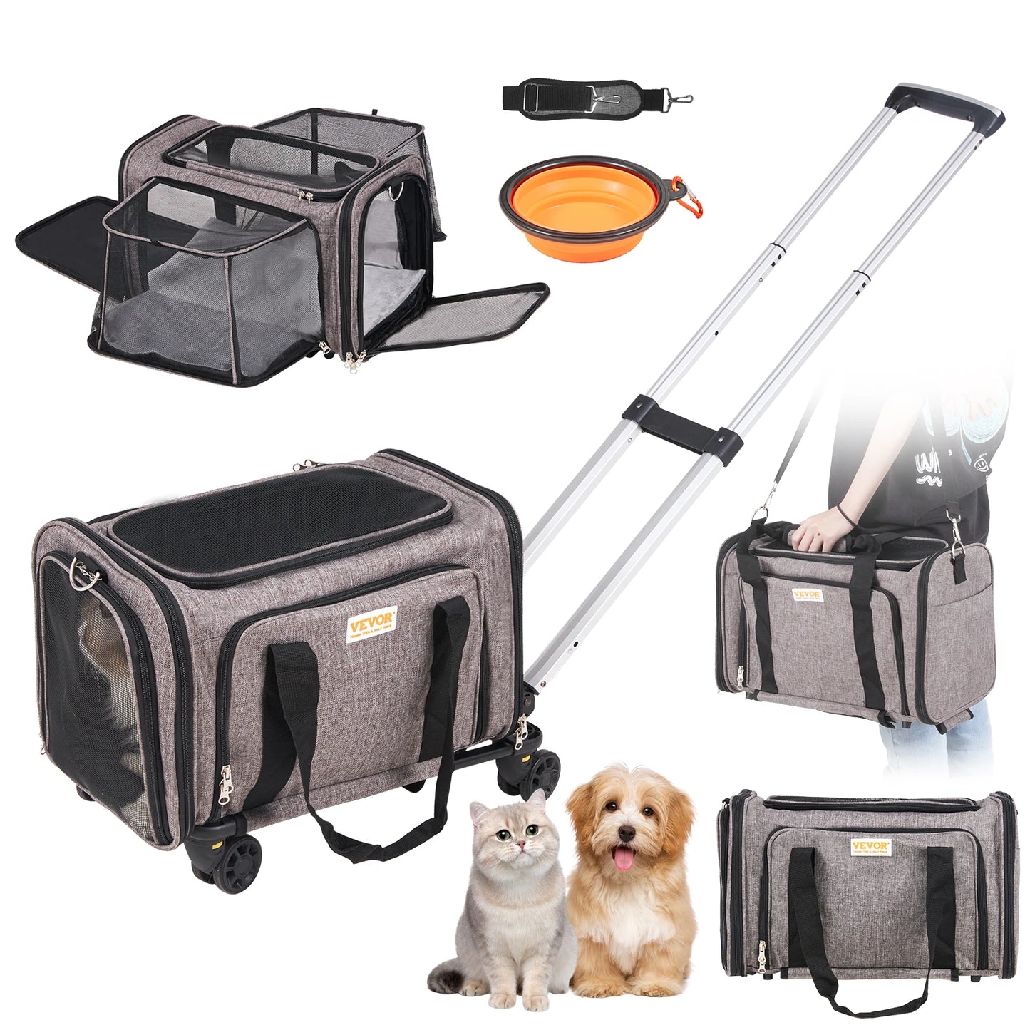 Pet Carrier Backpack With Telescopic Handle And Wheels