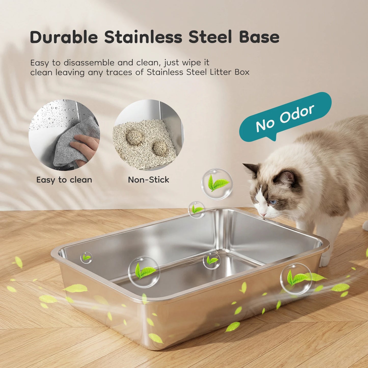 Stainless Steel Cat Litter Box Fully Enclosed, Scoop And Mat