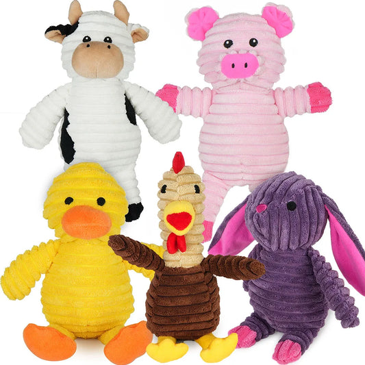 Premium Plush Squeaky Dog Toys Five Piece Chew Bundle