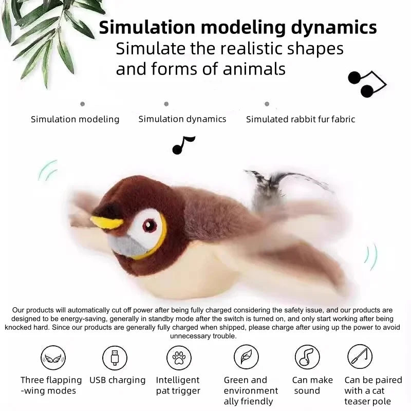 Interactive Flapping Bird Cat Toy Touch Activated Plush Pet Toy