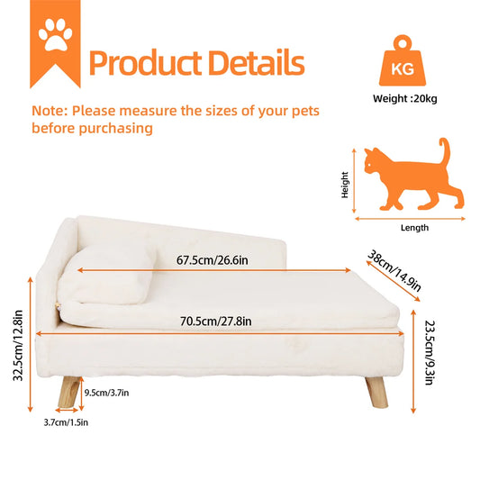 L Shape Pet Sofa Bed With Wooden Legs And Plush Cover