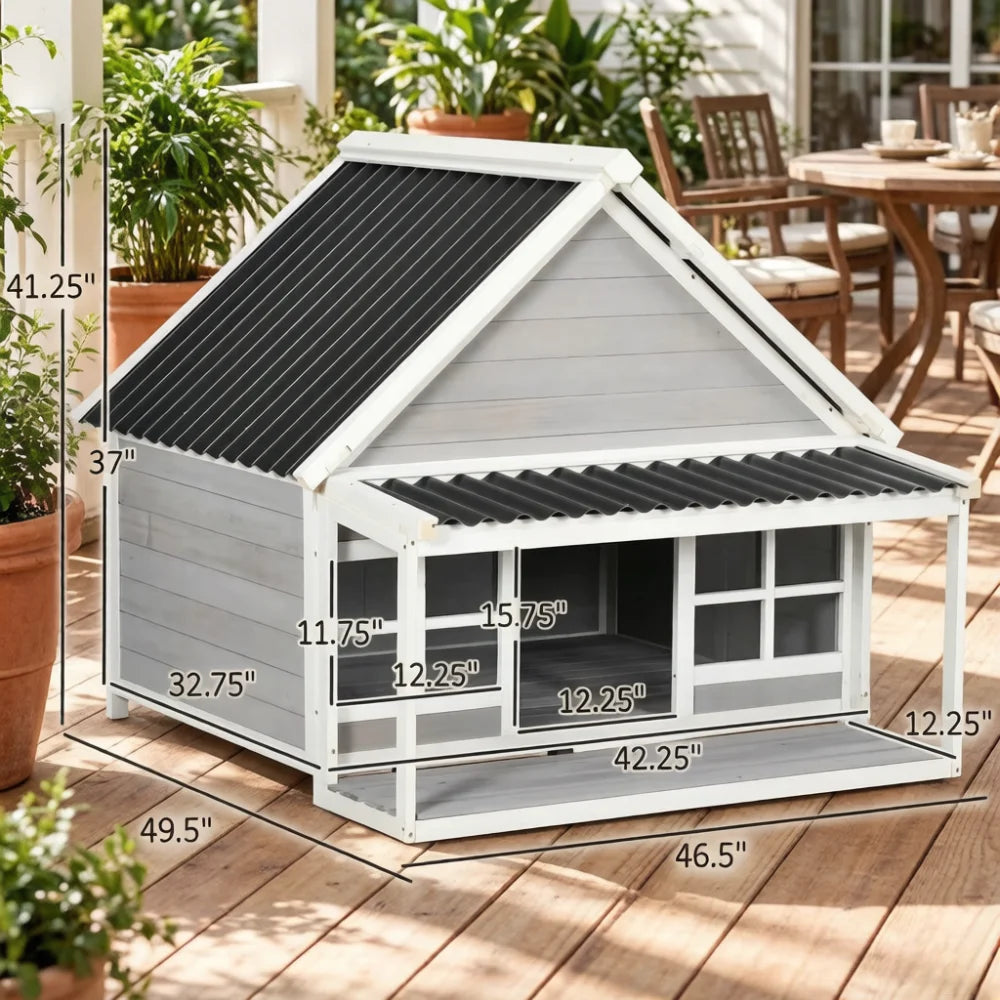 Spacious Wooden Outdoor Dog House With Raised Pet Friendly Design