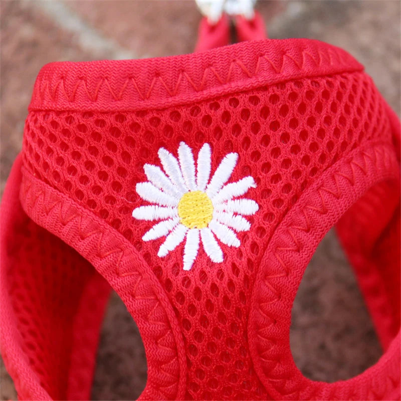Mesh Small Dog Harness And Leash Set Floral For Puppies