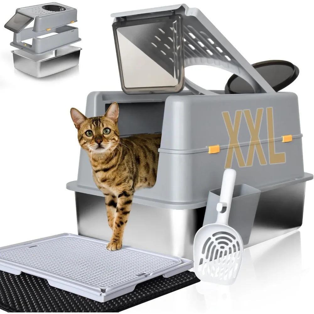 Stainless Steel Litter Box With Lid For Cats Enclosed