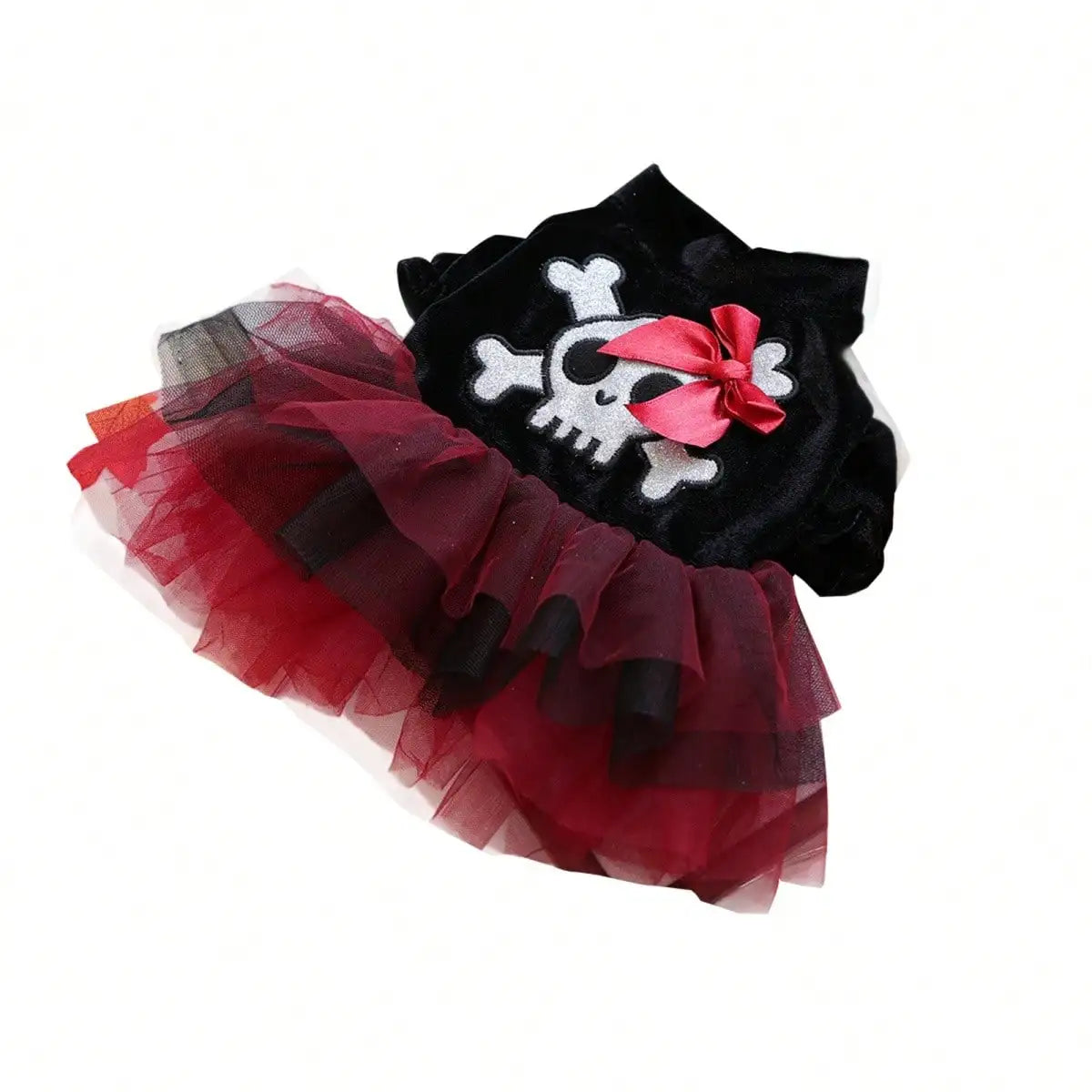 Halloween Puppy Tulle Costume With Bow And Skull Pattern