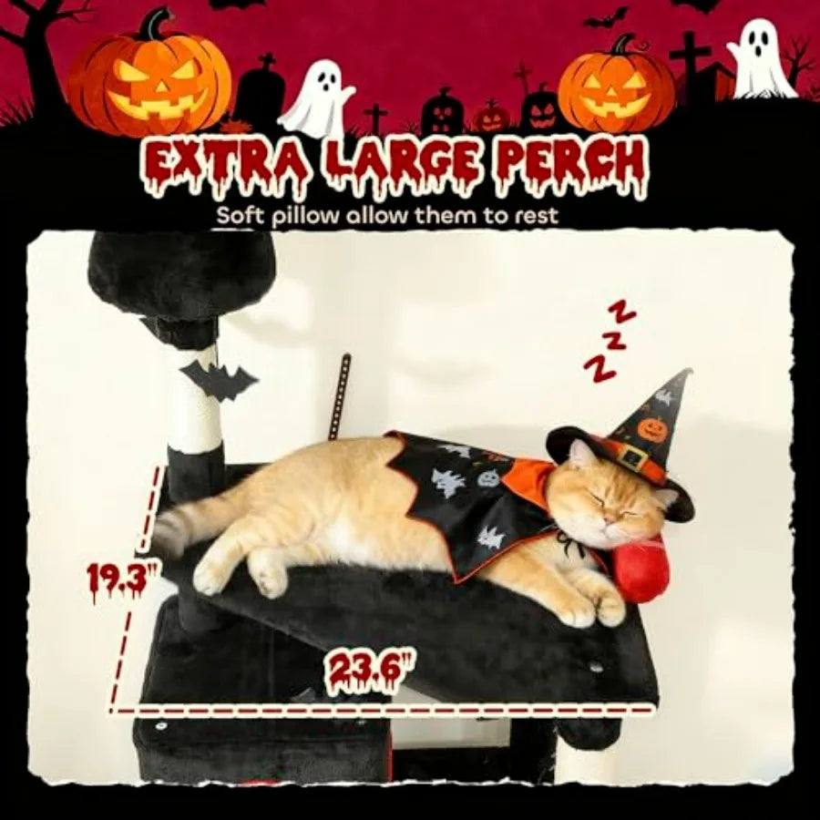 Gothic Cat Tree Tower With Condos, Sisal Posts And Hanging Balls