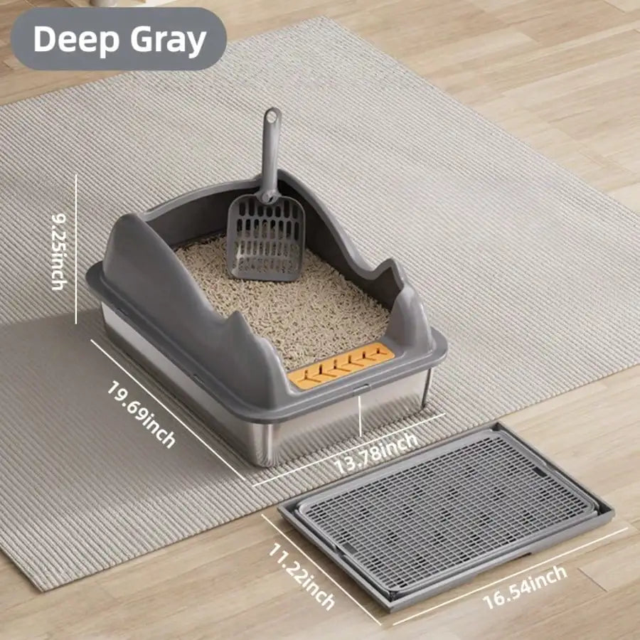 XMSJ Stainless Steel Cat Litter Box With Privacy Sides